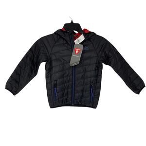 LL Bean Kids Medium 5-6 Black Primaloft Packaway Hooded Puffer Jacket O9-6